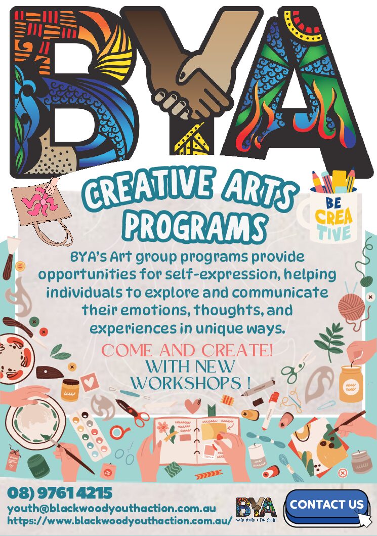 BYA Creatives art workshops flyer 2025