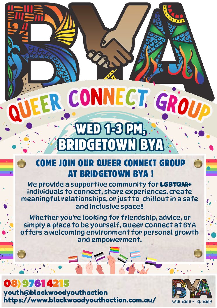 BYA Queer connect group flyer 2025